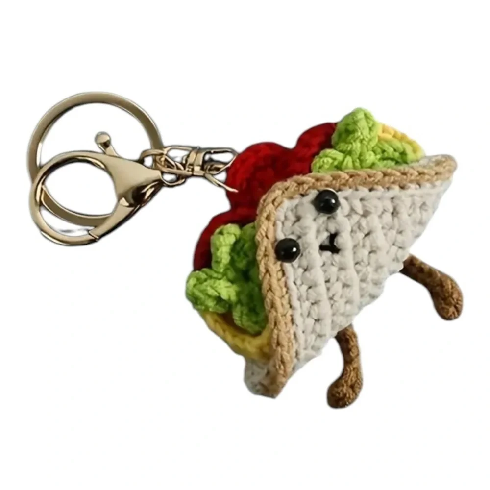 Red and Green Crochet Taco Bag Charm Keychain